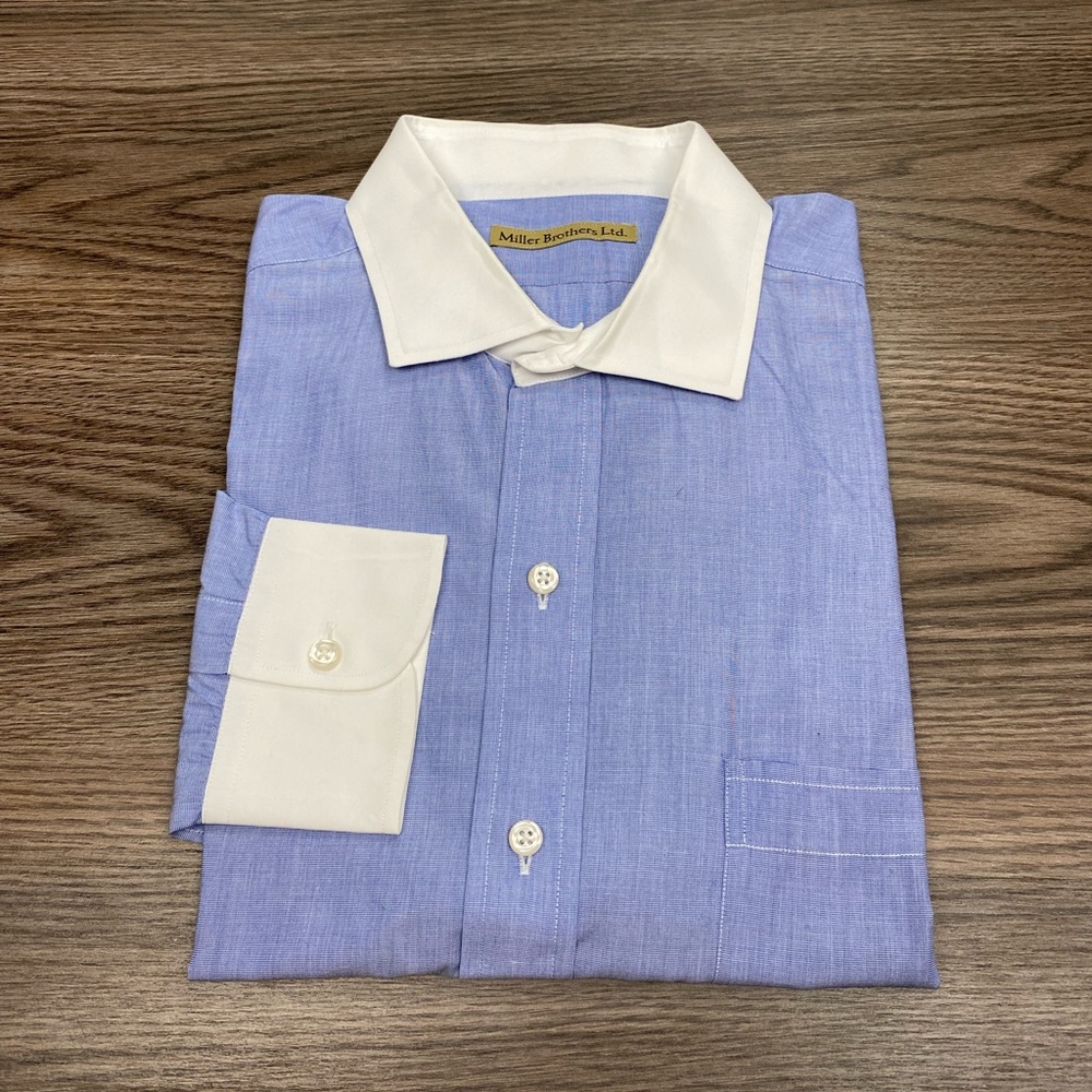 Custom Made Blue White Collar Shirt 17 32/33